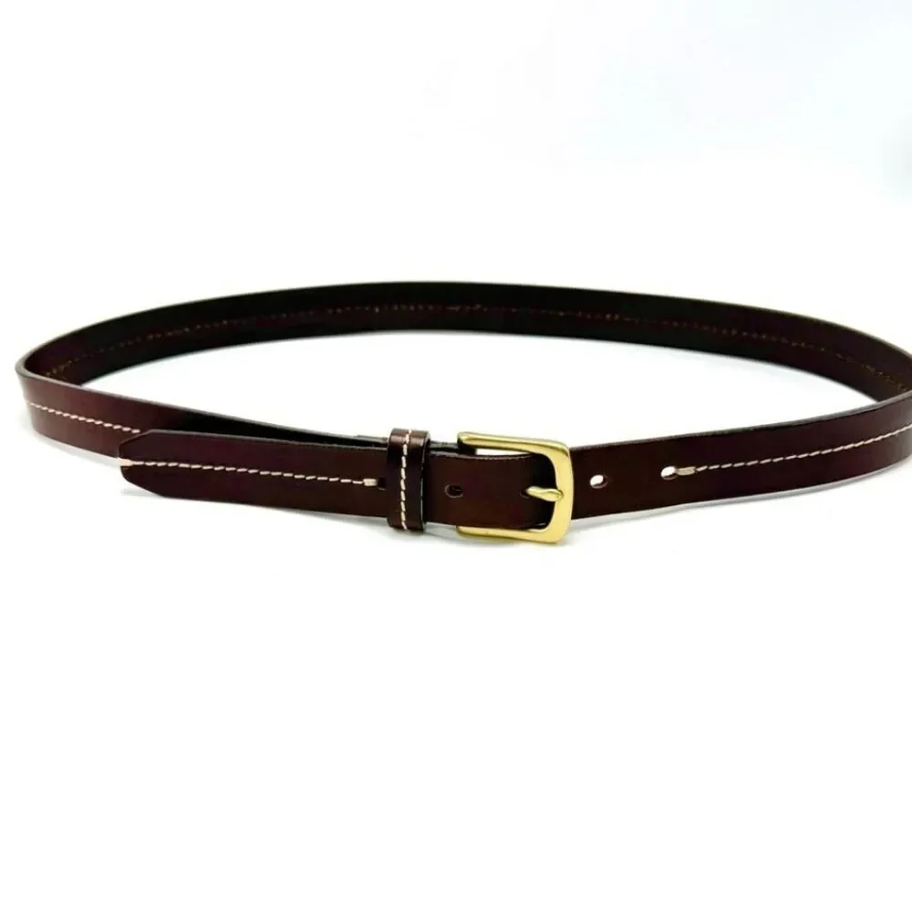 Eddie Bauer Brown Italian Leather Belt  Solid Brass Buckle Center Stitch Italy
